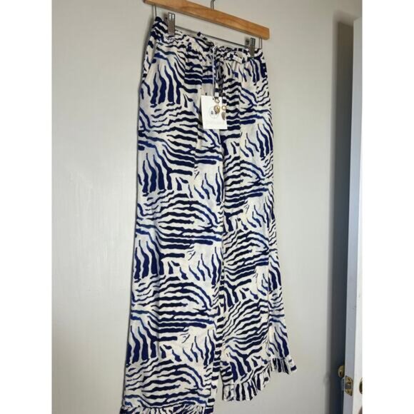 NWT Carolina K Wide Leg High Rise Reina Pants Blue White Size: Extra Small - Picture 3 of 8